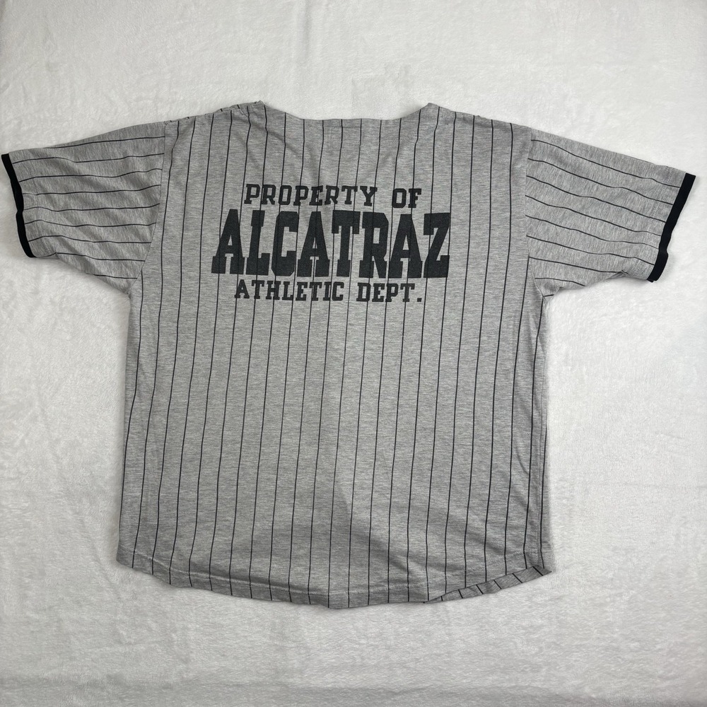 VTG Property of Alcatraz Athletic Dept. Grey Striped Baseball Jersey Women's 2XL